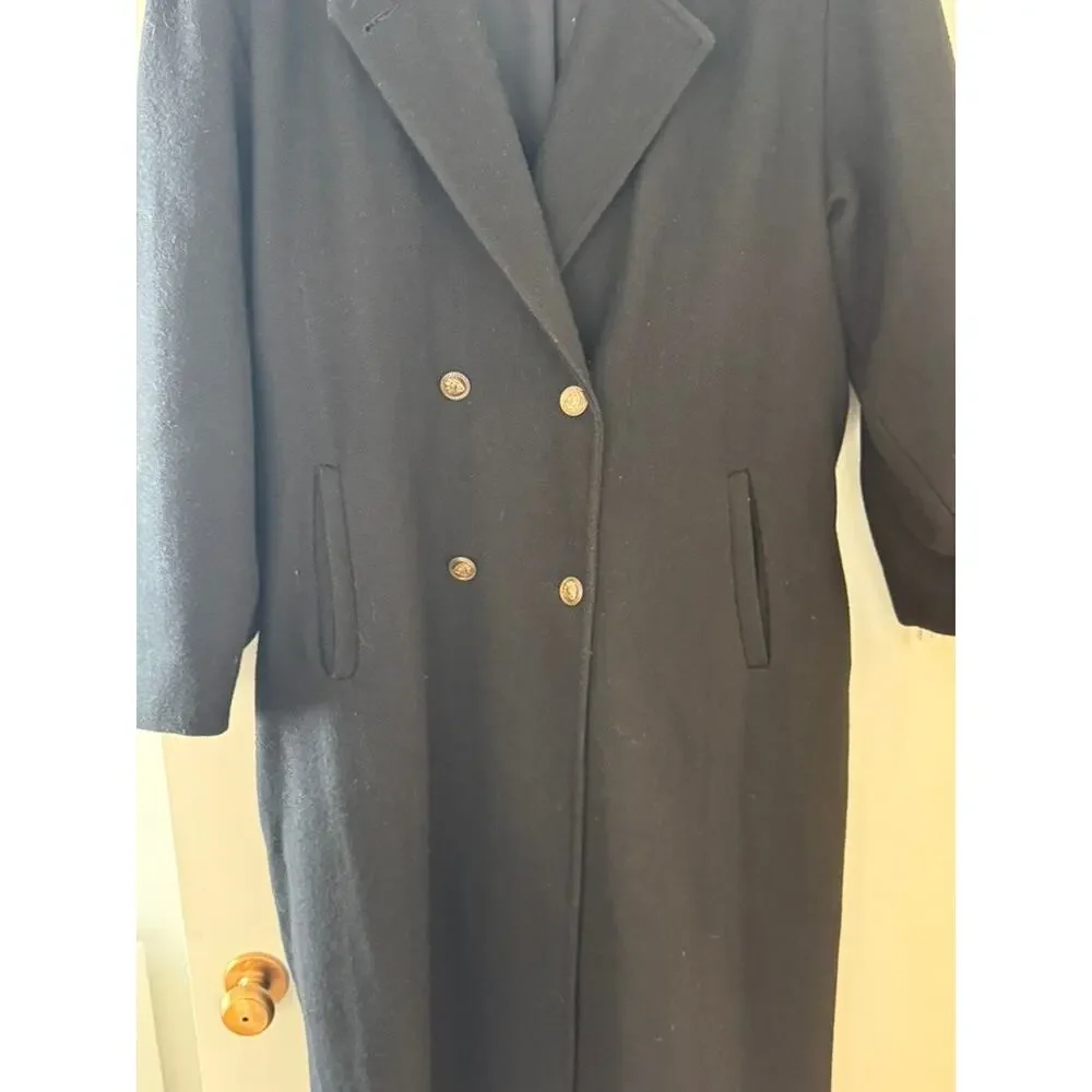 Vintage Black Wool Coat Long Double Breasted Minimalist Classic Coat‎ ✨